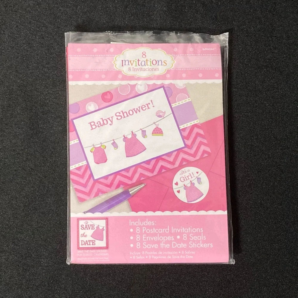 8 Pink Baby Girl Baby Shower Invitations And Envelopes